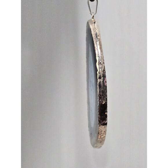 Blue Agate Slice Pendant Necklace | Natural Stone | Adjustable Cord - Picture 14 of 16